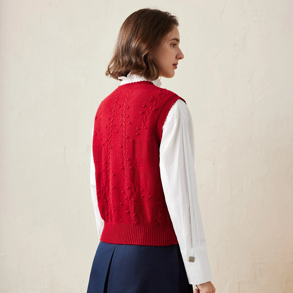 100% Cashmere Cable Knit Vest with Bow Detailing