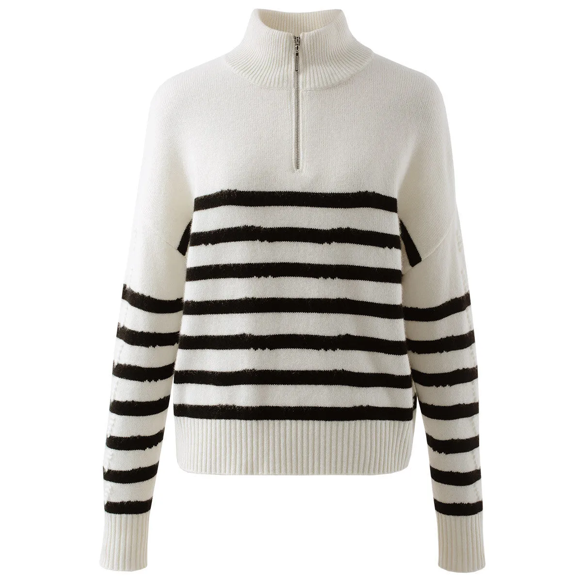 100% Cashmere Striped Half-Zip Knit Sweater