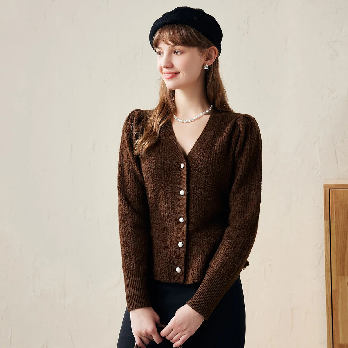 100% Wool Elegant Peplum Button Cardigan