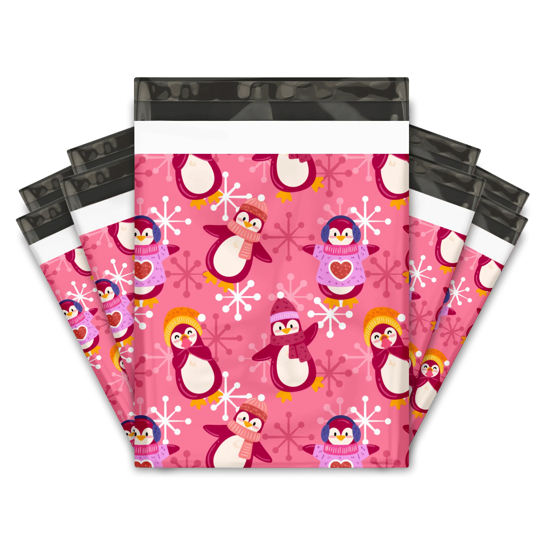 10x13 Pink Penguins Designer Poly Mailers Shipping Envelopes Premium Printed Bags