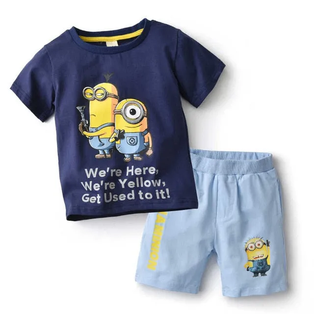 2-5 years Children Clothing Set (Minions T-Shirt  Pants 100% Cotton Sports Suit)