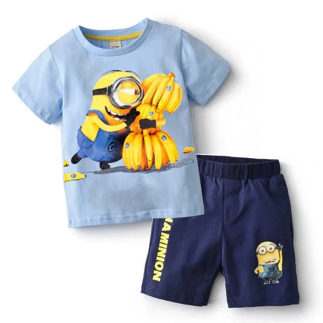 2-5 years Children Clothing Set (Minions T-Shirt  Pants 100% Cotton Sports Suit)