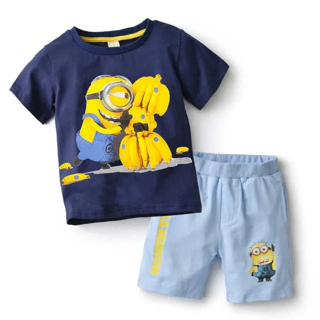 2-5 years Children Clothing Set (Minions T-Shirt  Pants 100% Cotton Sports Suit)