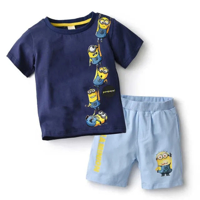 2-5 years Children Clothing Set (Minions T-Shirt  Pants 100% Cotton Sports Suit)