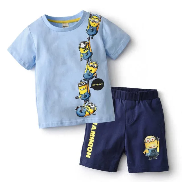 2-5 years Children Clothing Set (Minions T-Shirt  Pants 100% Cotton Sports Suit)