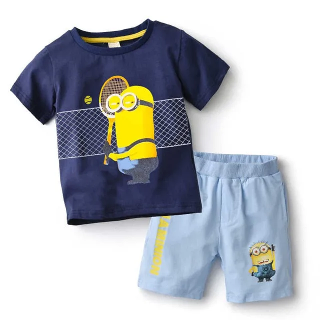 2-5 years Children Clothing Set (Minions T-Shirt  Pants 100% Cotton Sports Suit)