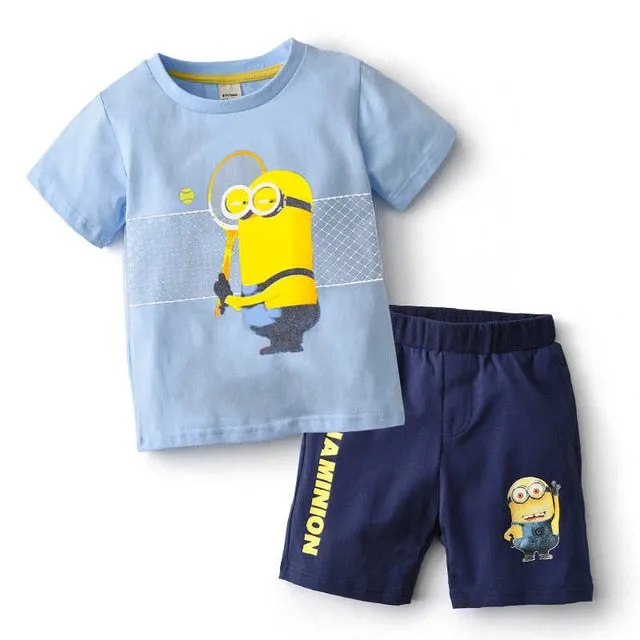 2-5 years Children Clothing Set (Minions T-Shirt  Pants 100% Cotton Sports Suit)