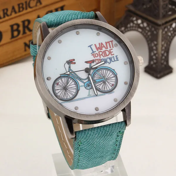 2017 Fashion Brand Quartz Watches Bicycle Pattern Cartoon Watch Women Casual Vintage Leather Girls Kids Wristwatches gifts Clock