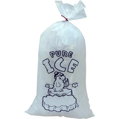 50 lb. Plastic Ice Bags & Ties - "PURE ICE" Polar Bear