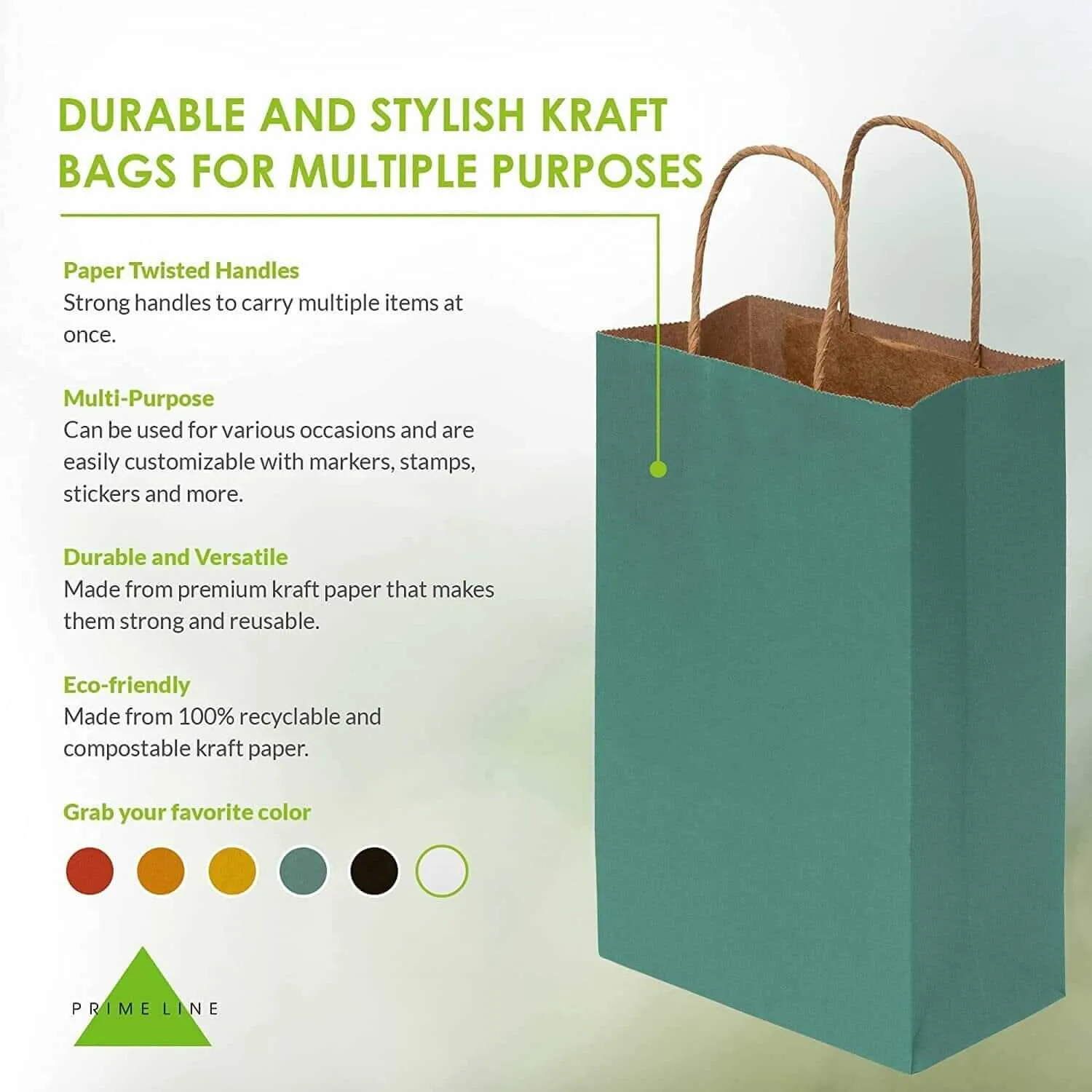 6x3x9 Extra Small Green Paper Bags with Handles