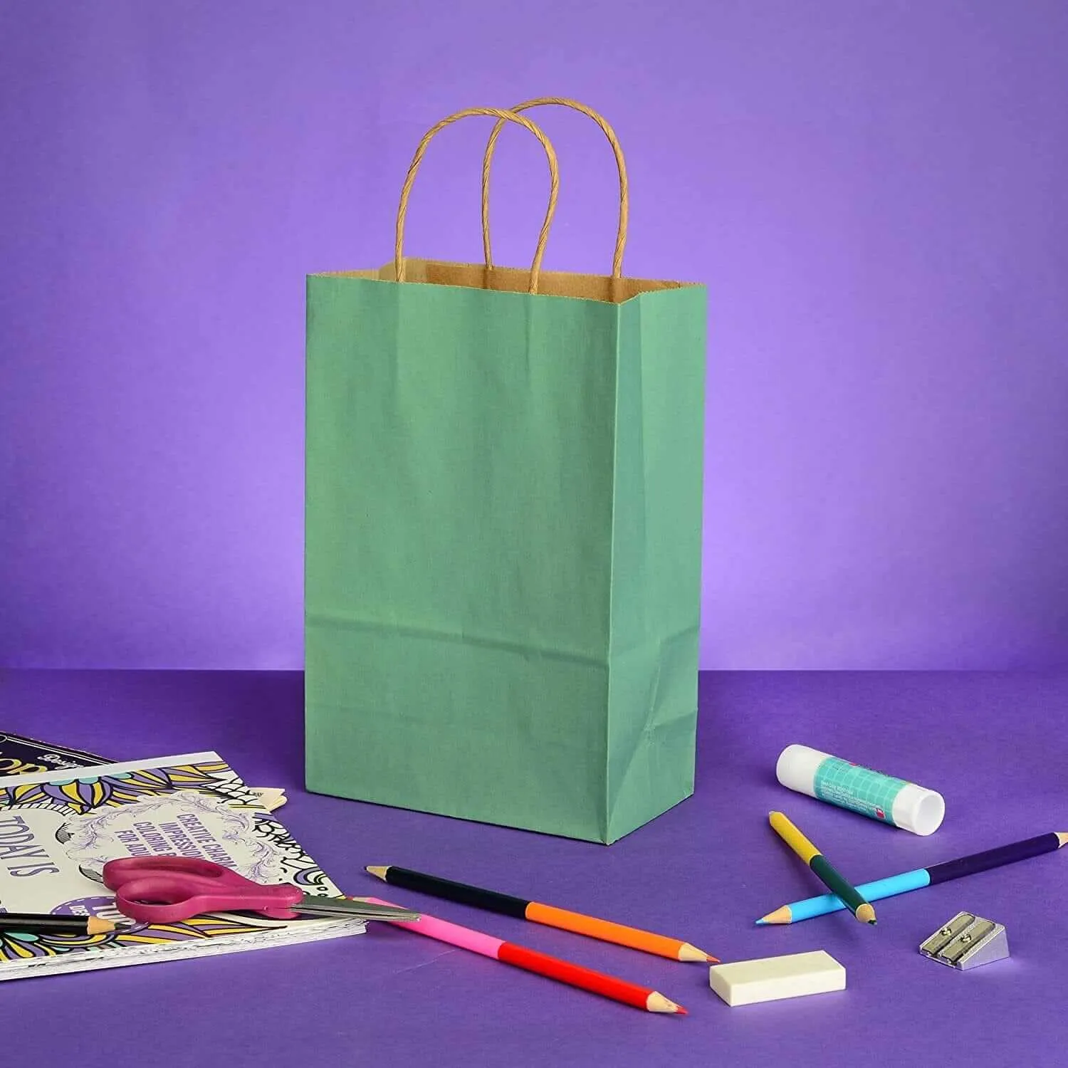 6x3x9 Extra Small Green Paper Bags with Handles