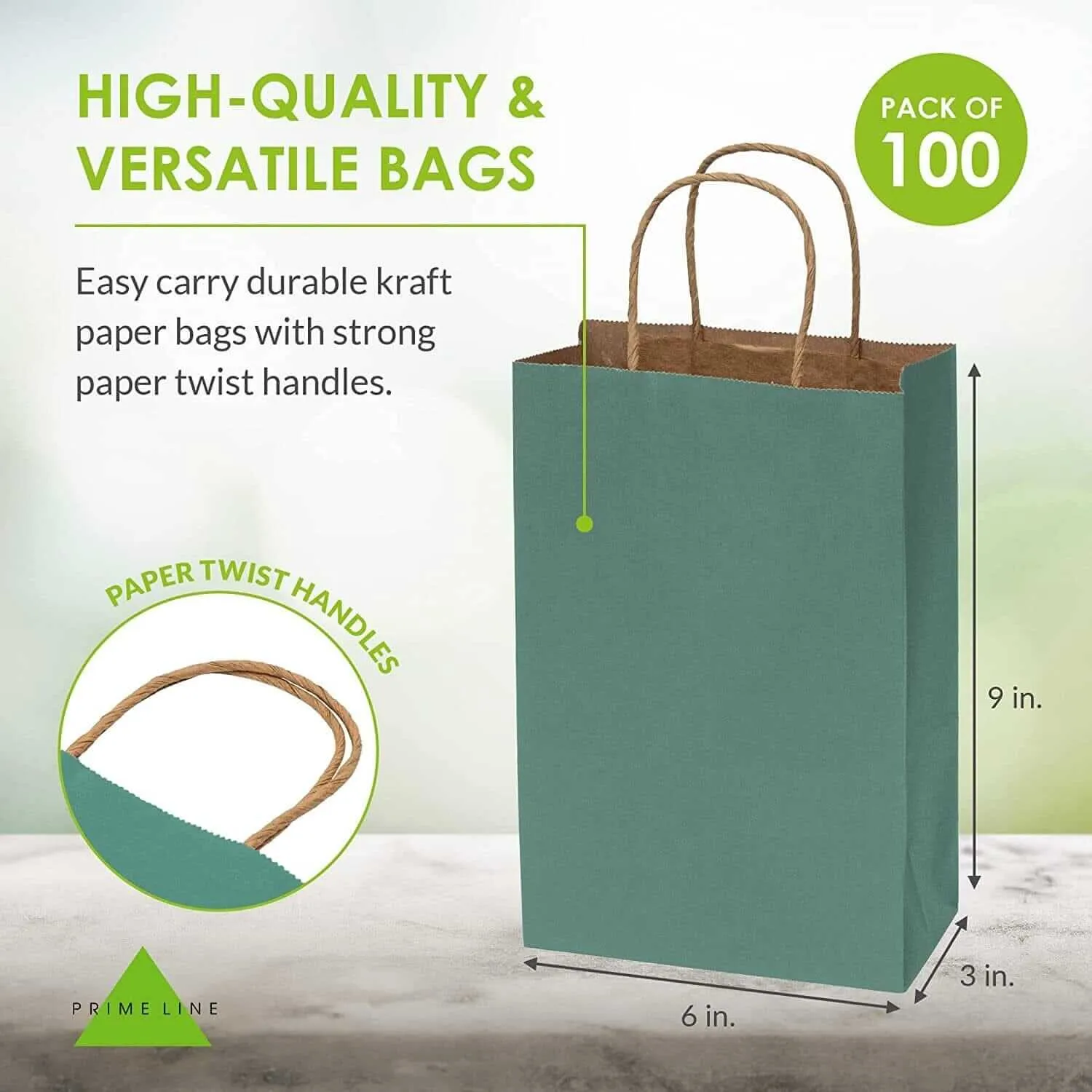 6x3x9 Extra Small Green Paper Bags with Handles