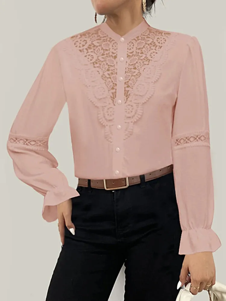 ARWEN & AJH GROUP Women Long Sleeve Lace Shirts,Womans Clothing,Shirts & Blouses,Shirts For Women,Tops Woman 2024,Korean Tops,Camisas De Mujer