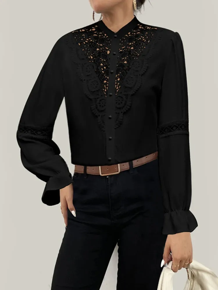 ARWEN & AJH GROUP Women Long Sleeve Lace Shirts,Womans Clothing,Shirts & Blouses,Shirts For Women,Tops Woman 2024,Korean Tops,Camisas De Mujer