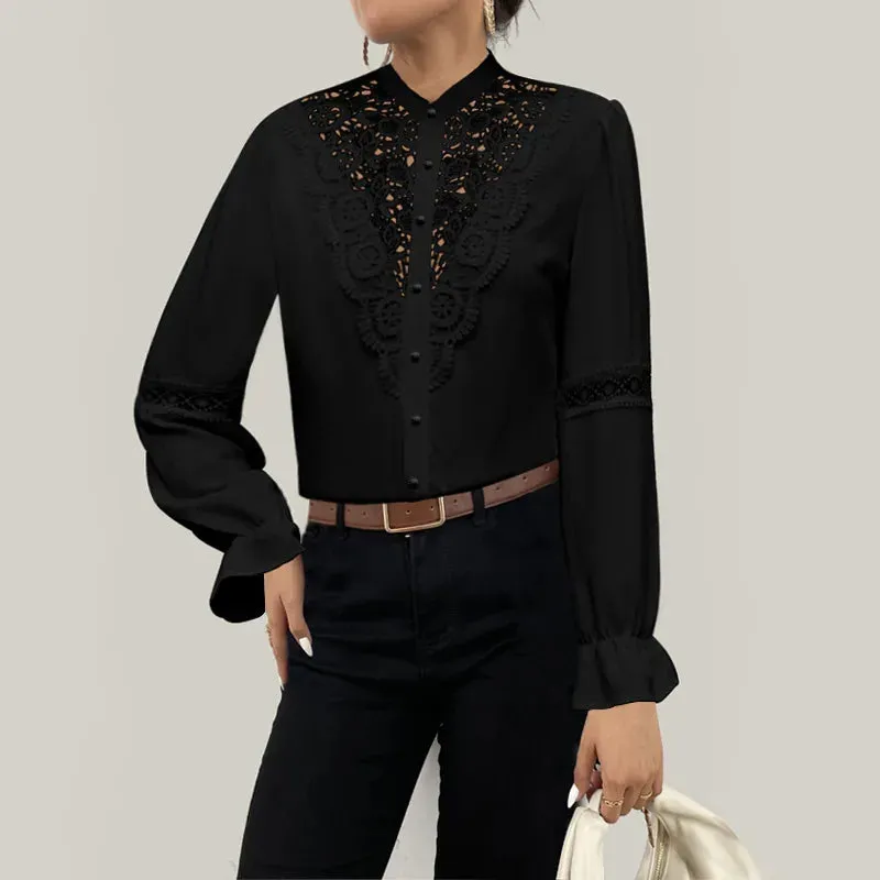 ARWEN & AJH GROUP Women Long Sleeve Lace Shirts,Womans Clothing,Shirts & Blouses,Shirts For Women,Tops Woman 2024,Korean Tops,Camisas De Mujer