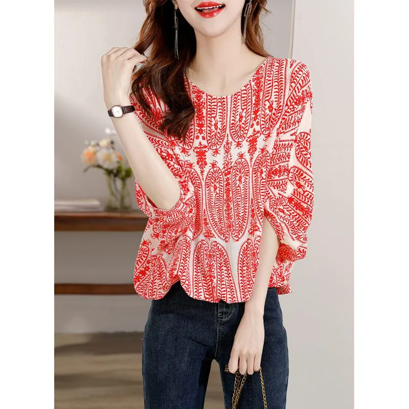 Batwing Sleeve Chic Niche Floral Print Blouse