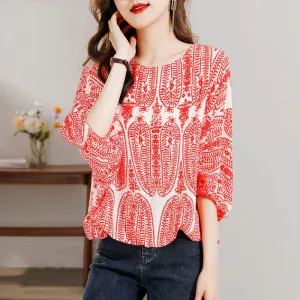 Batwing Sleeve Chic Niche Floral Print Blouse