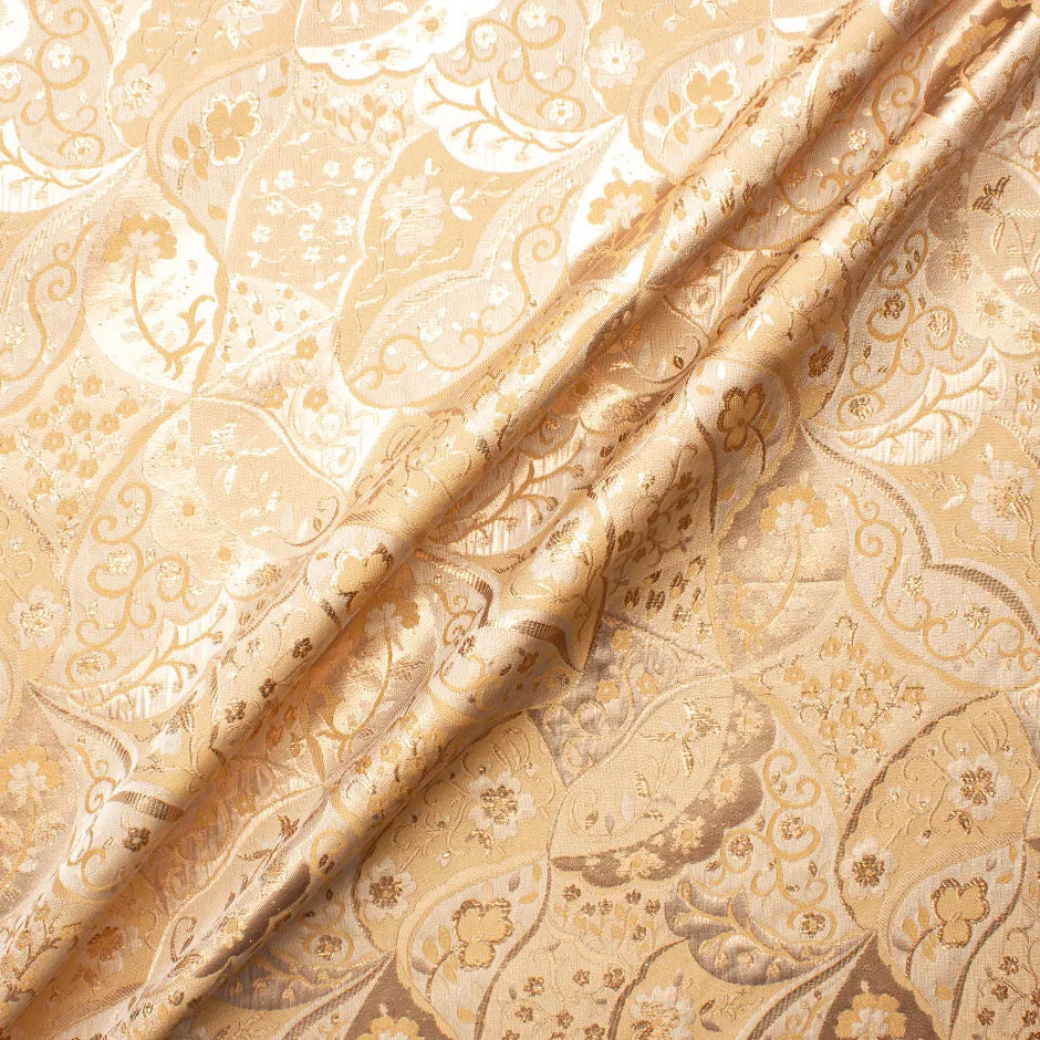 Beige & Deep Gold Metallic Jacquard Brocade