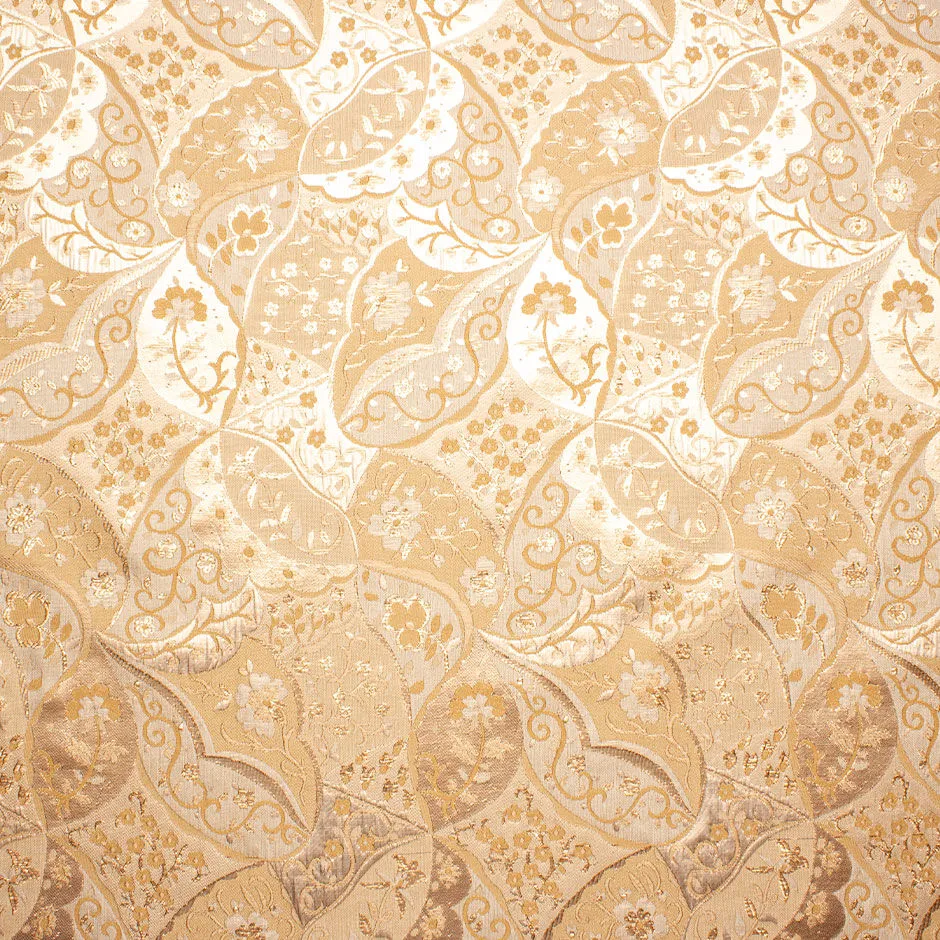 Beige & Deep Gold Metallic Jacquard Brocade