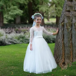 Bella Lace Communion Gown - Silk White