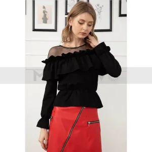 Black Ruffle Detailed Top