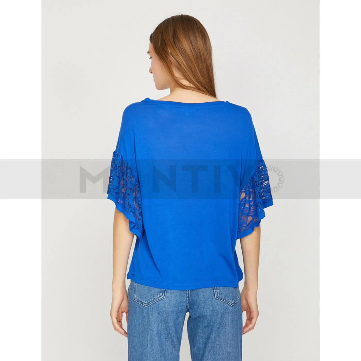 Blue Sleeves Detailed Top