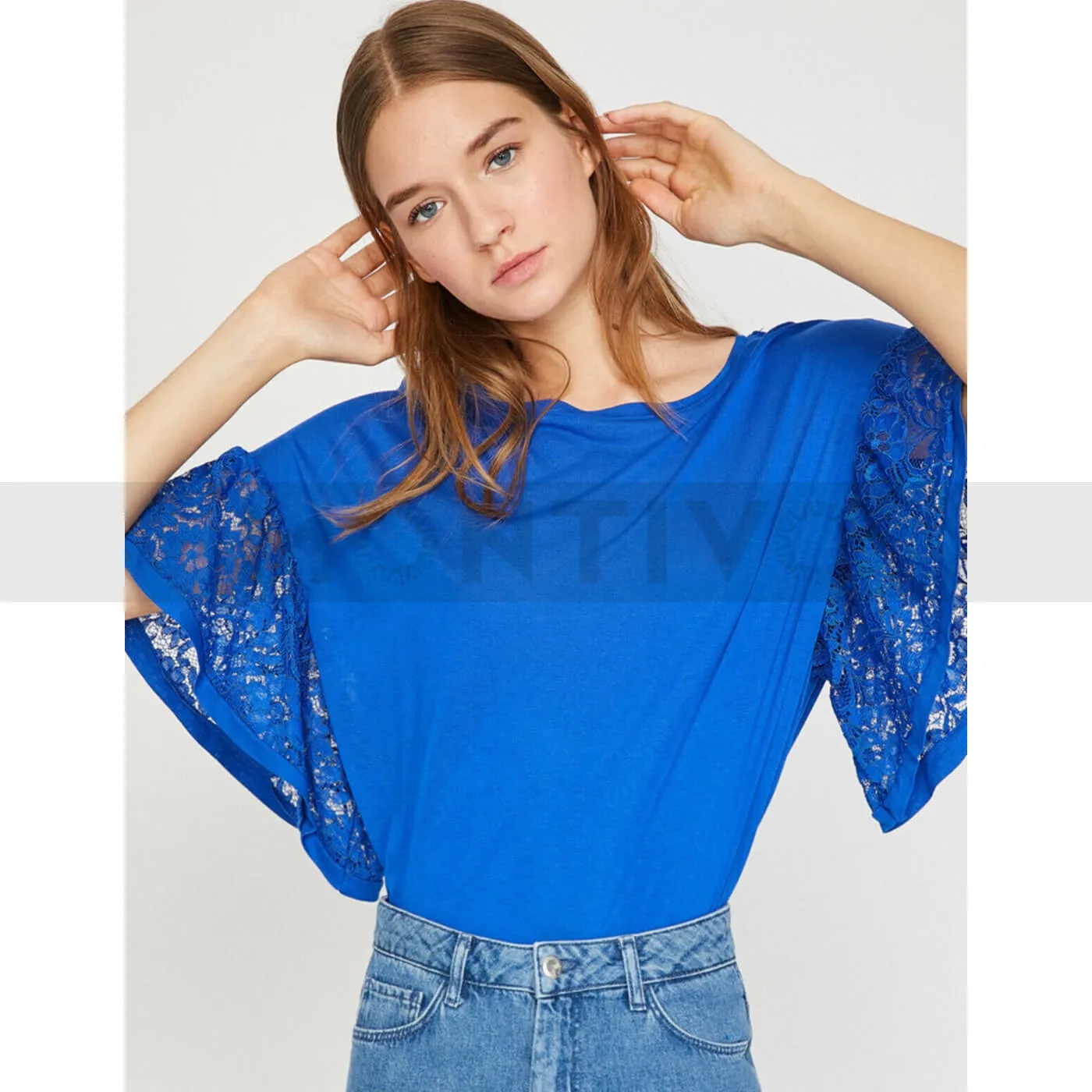 Blue Sleeves Detailed Top