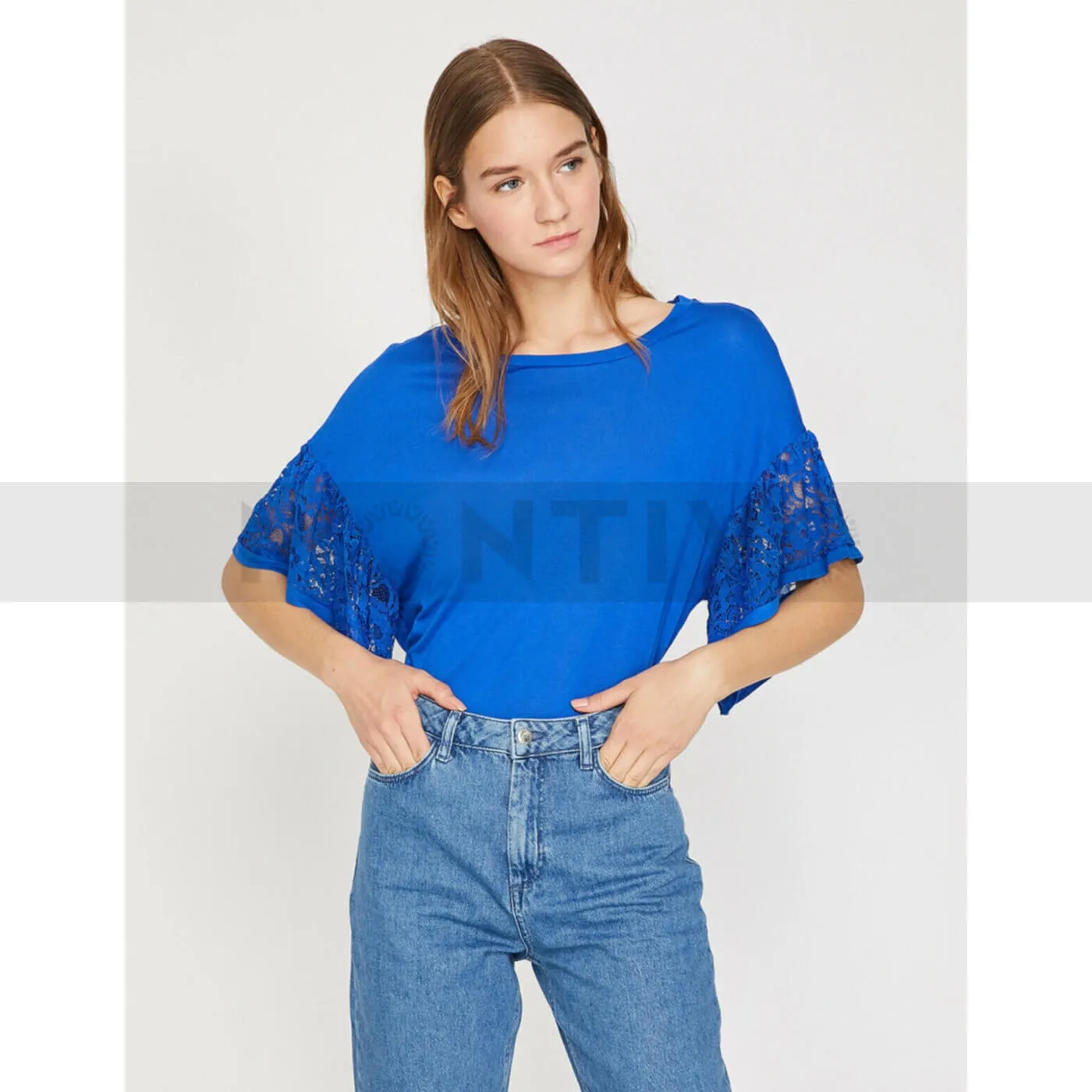 Blue Sleeves Detailed Top