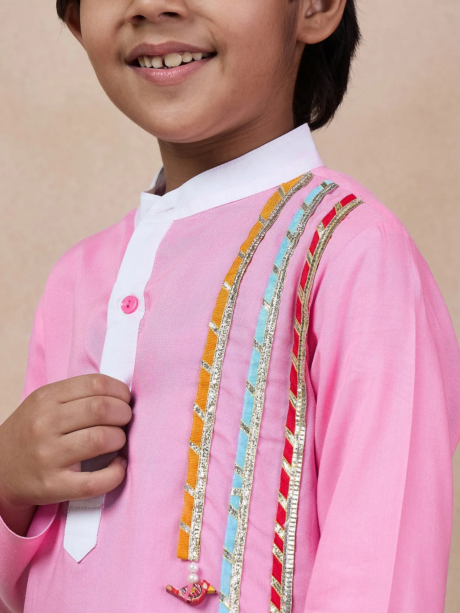 Boys Band Collar Straight Kurta With Pyjamas