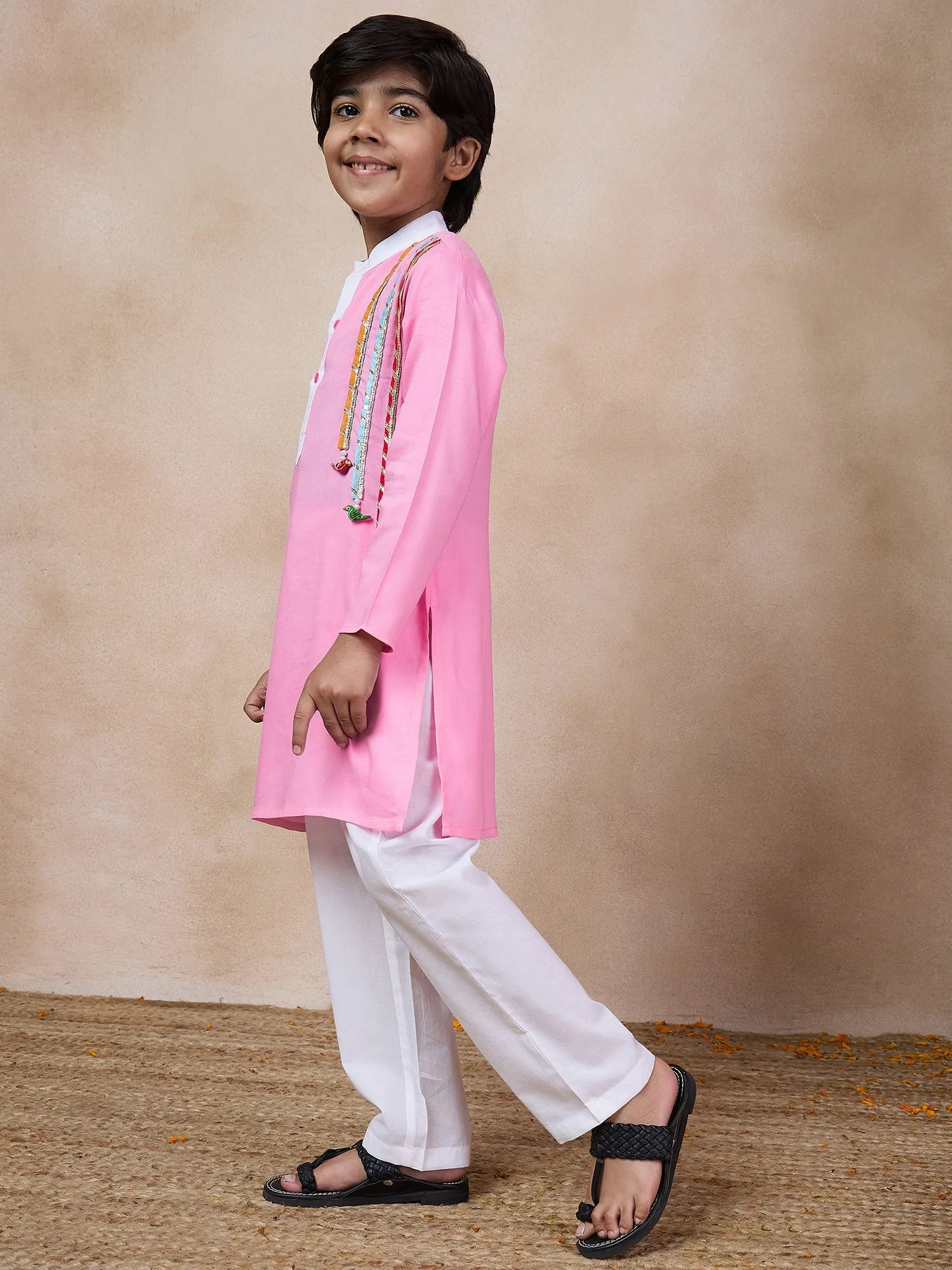 Boys Band Collar Straight Kurta With Pyjamas