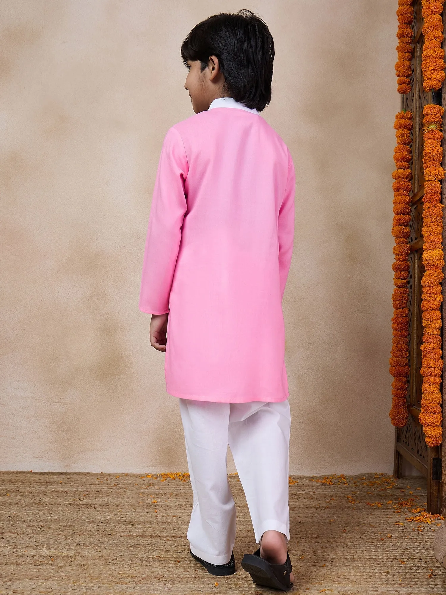 Boys Band Collar Straight Kurta With Pyjamas