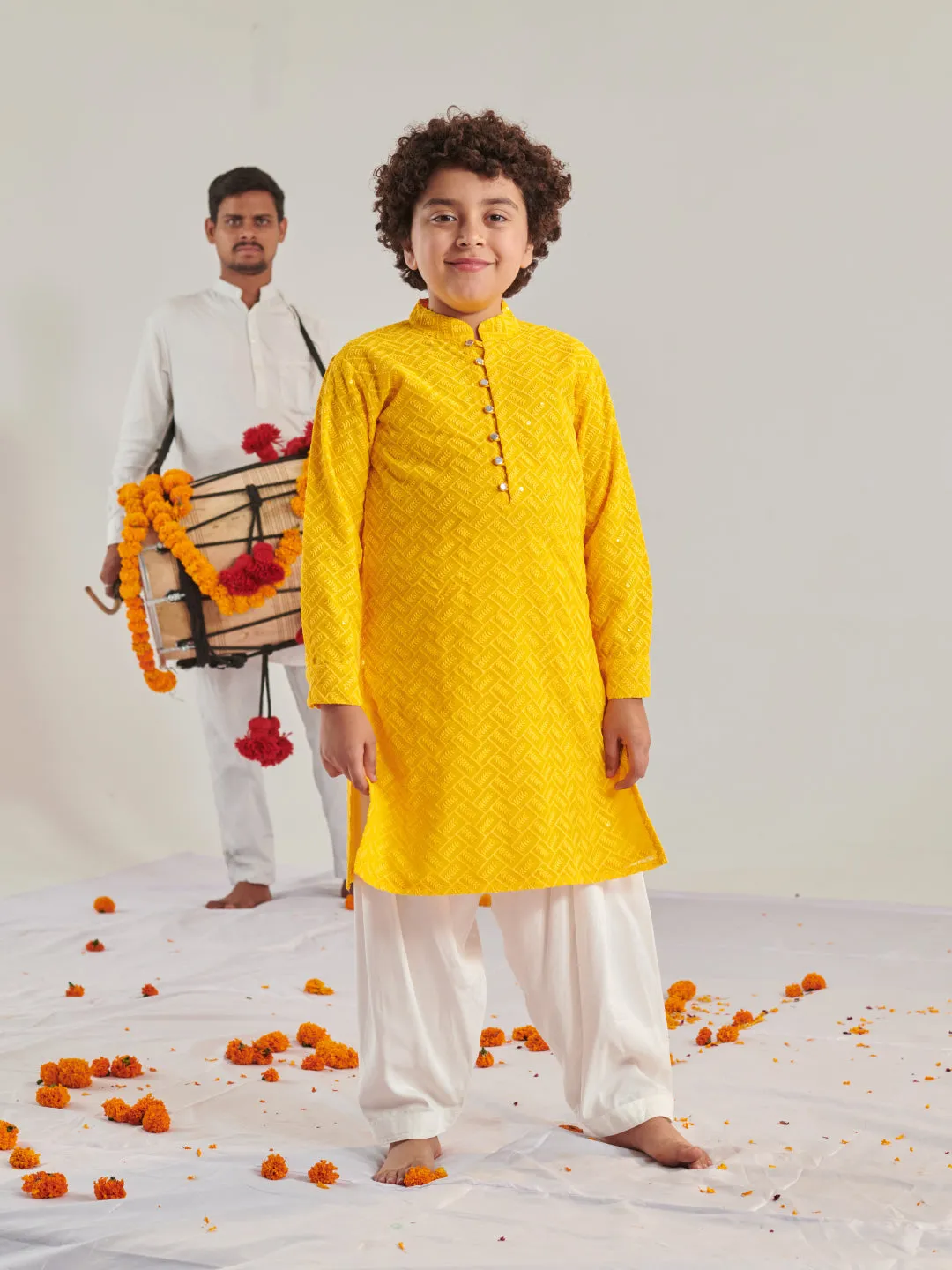 Boys Ethnic Motifs Embroidered Regular Thread Work Kurta With Pyjamas