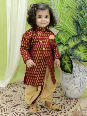 Boys Festive Wear Jacquard Full Sleeve Sherwani with Dhoti - Maroon