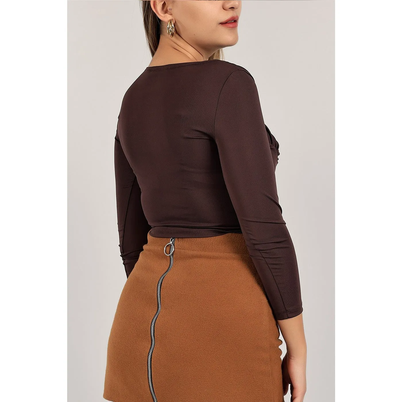 Brown Glazed Full Sleeves Top