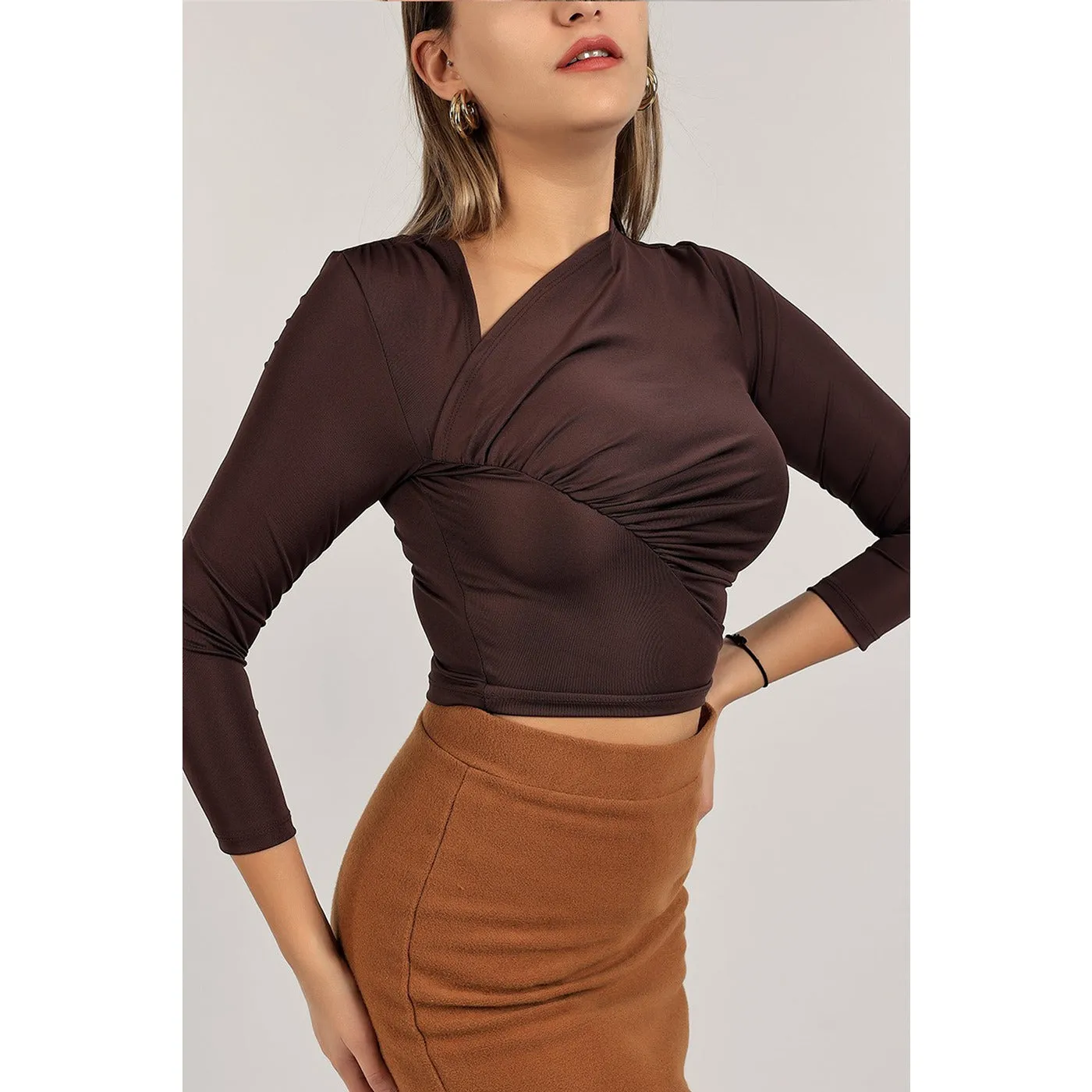 Brown Glazed Full Sleeves Top