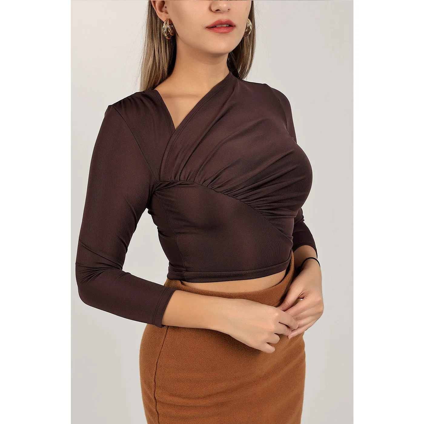 Brown Glazed Full Sleeves Top