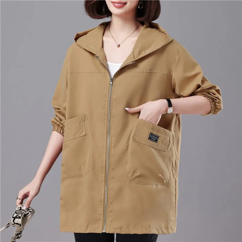 Casual Loose Fit Thigh-Length Hooded Windbreaker