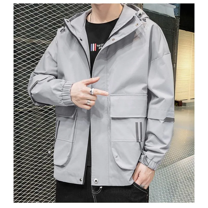 Casual Pouch Pocket Workwear Style Versatile Raincoat Hooded Jacket