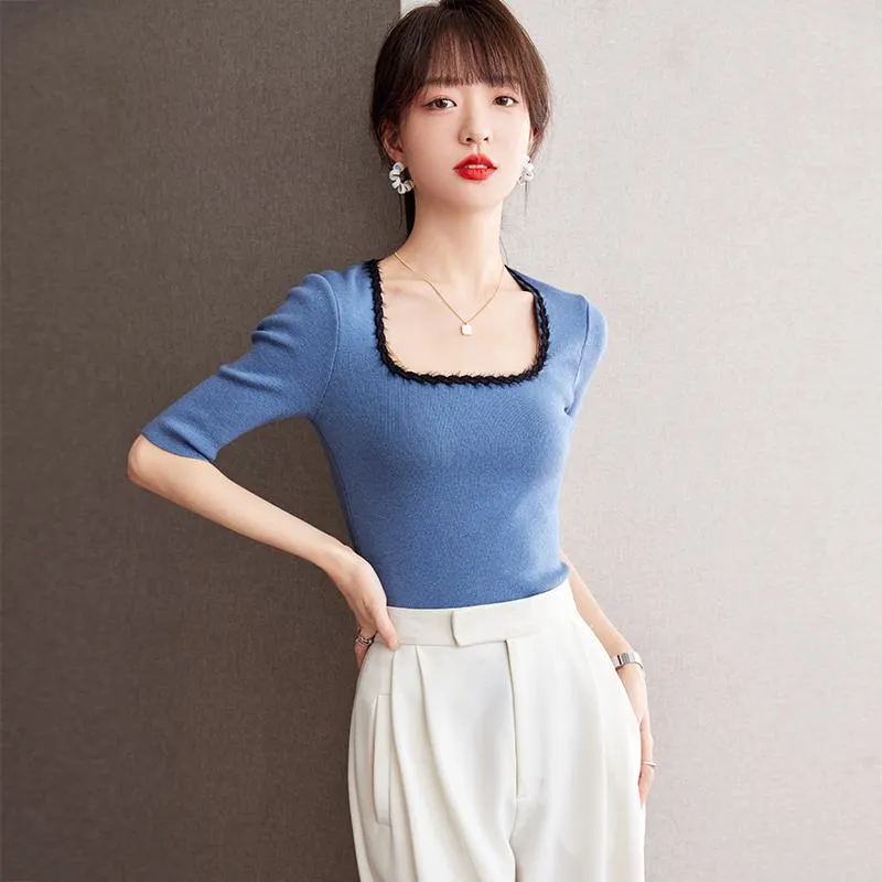 Classic Square Collar Knitted Chic Blouse