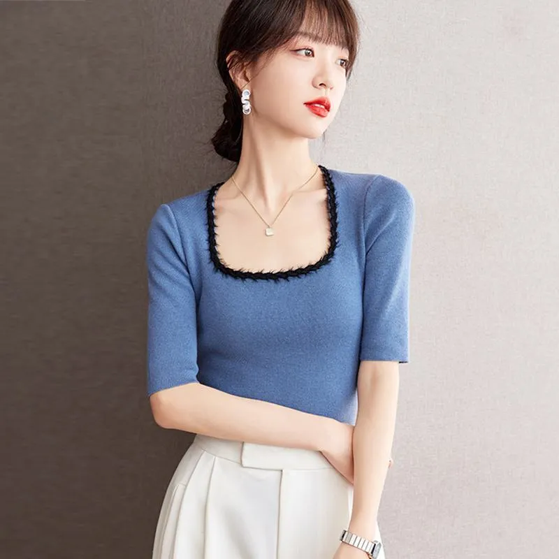 Classic Square Collar Knitted Chic Blouse