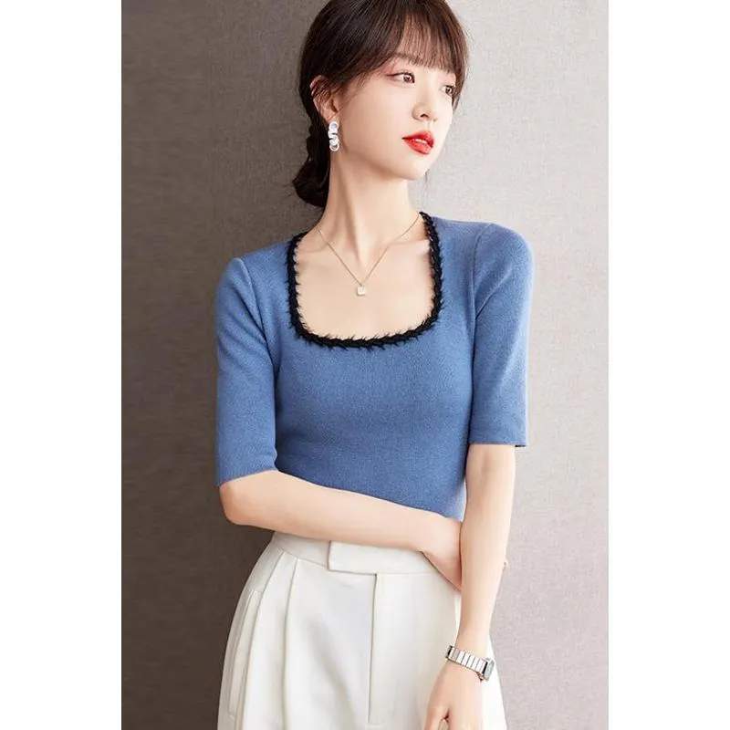 Classic Square Collar Knitted Chic Blouse