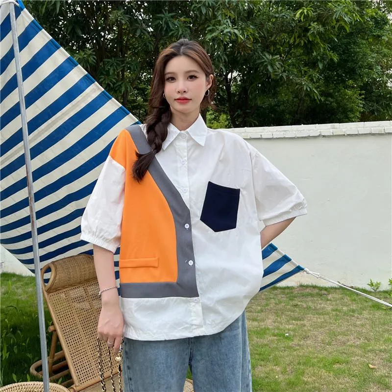 Color-Blocking Patchwork Anti-Aging Shirt