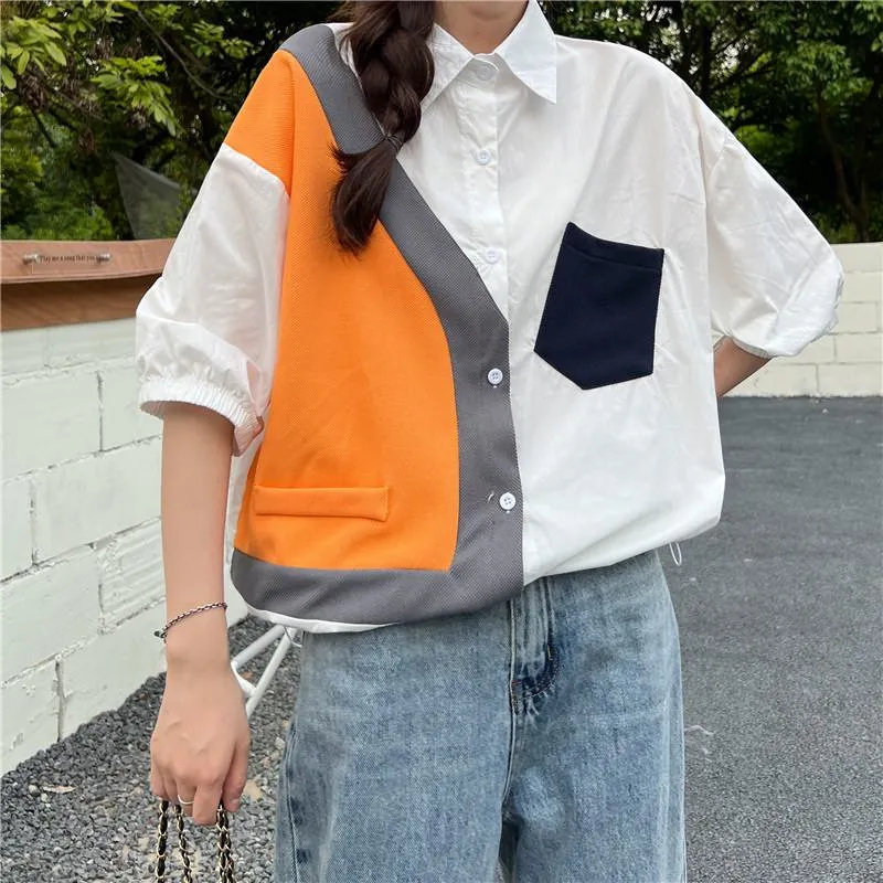 Color-Blocking Patchwork Anti-Aging Shirt