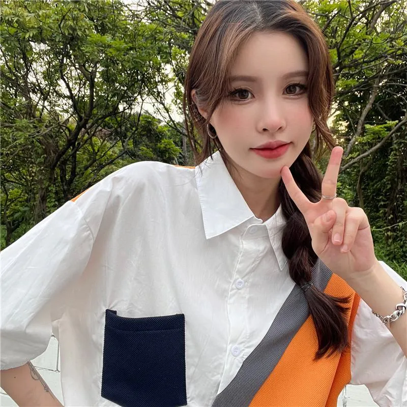 Color-Blocking Patchwork Anti-Aging Shirt