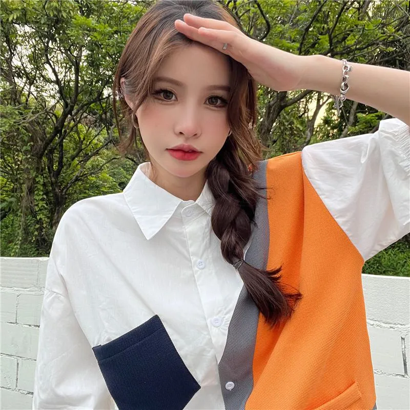 Color-Blocking Patchwork Anti-Aging Shirt