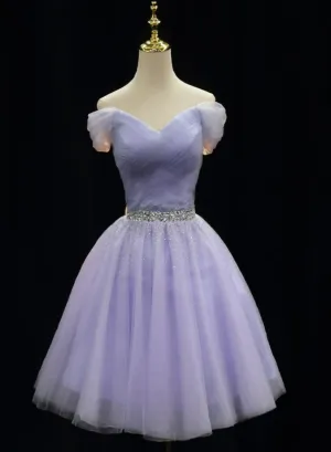 Cute Light Purple Beaded Tulle Homecoming Dresses, Short Prom Dress Formal Dresses