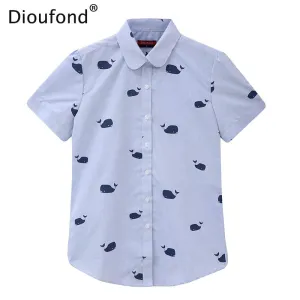 Dioufond Summer Short Sleeve Animal Print Blouses New Turn Down Collar Cotton Casual Women Shirts Plus Size 5XL Tops 2017