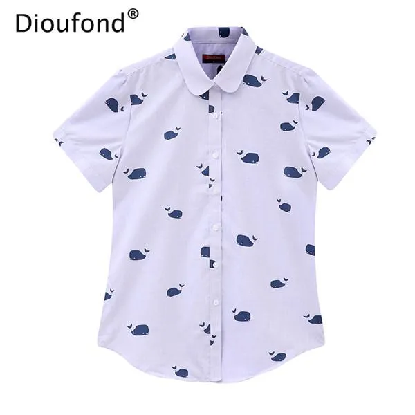 Dioufond Summer Short Sleeve Animal Print Blouses New Turn Down Collar Cotton Casual Women Shirts Plus Size 5XL Tops 2017