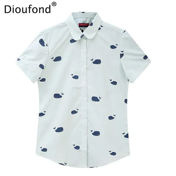 Dioufond Summer Short Sleeve Animal Print Blouses New Turn Down Collar Cotton Casual Women Shirts Plus Size 5XL Tops 2017