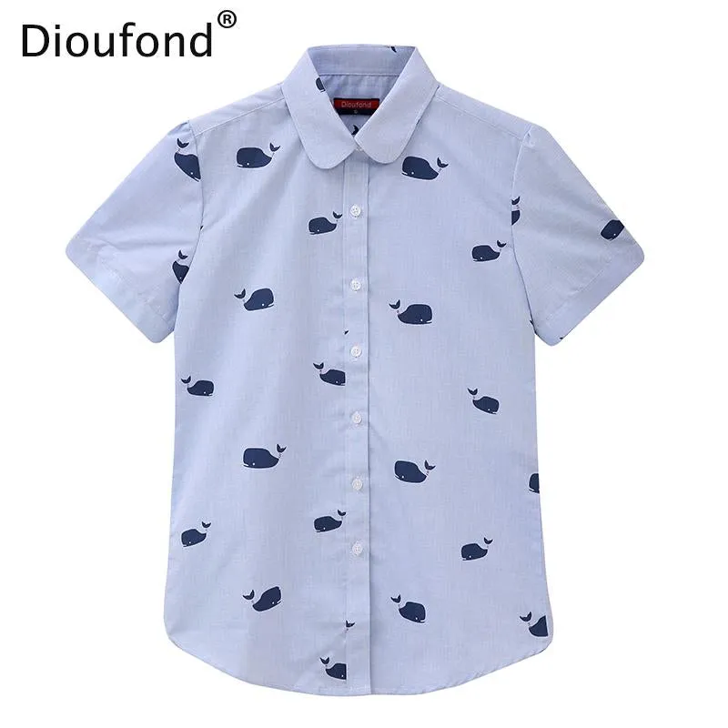 Dioufond Summer Short Sleeve Animal Print Blouses New Turn Down Collar Cotton Casual Women Shirts Plus Size 5XL Tops 2017